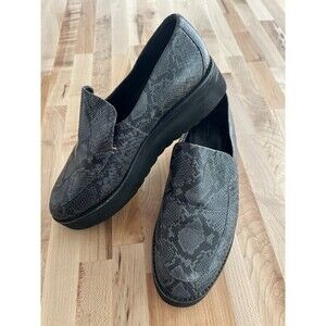 Vince Zeta Snake Print Leather Platform Loafers Slip On Grey Black US Size 10
